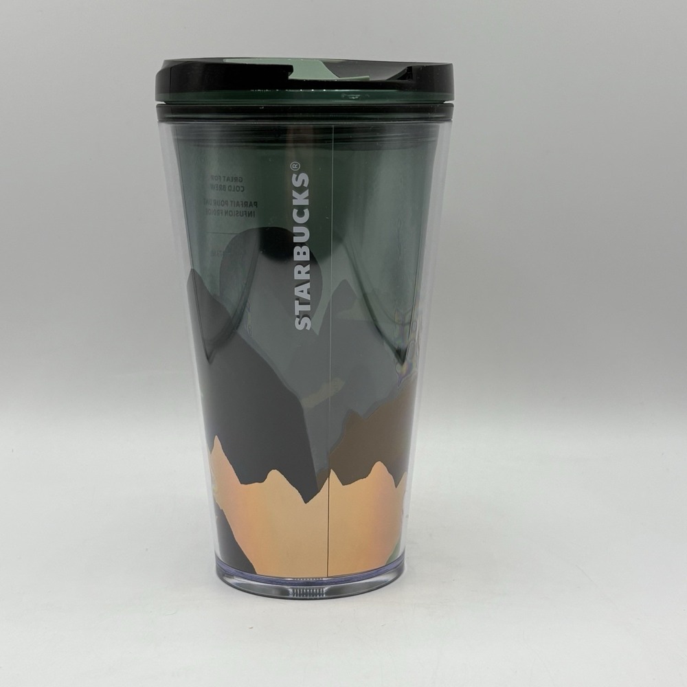 Starbucks 2022 Forest Mountains Tumbler Plastic Travel Cup Green Cold Brew 16oz